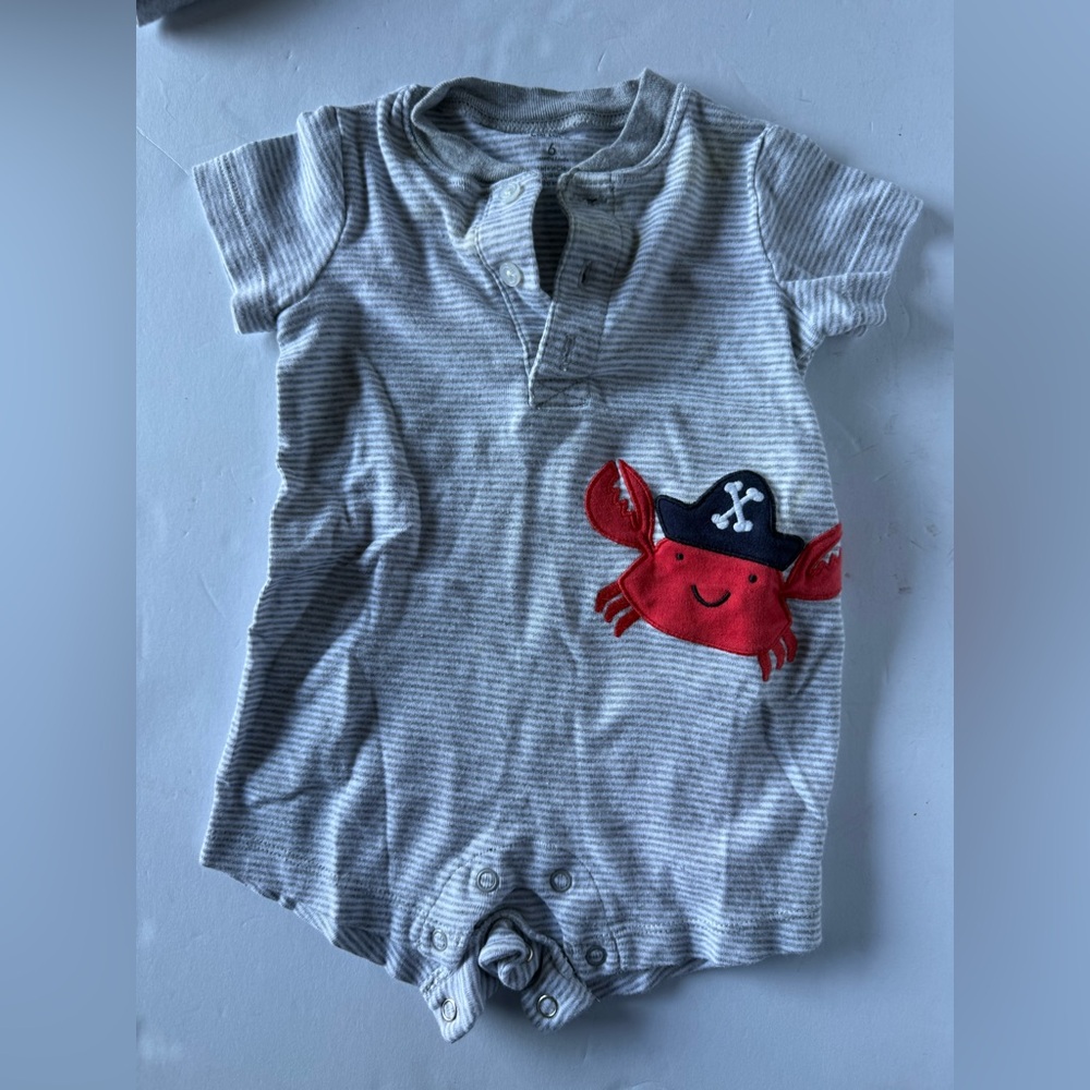 Grey and white striped crab pirate shirt